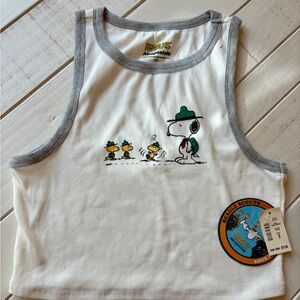 Aeropostale Peanuts Camp Snoopy White and Gray Cropped Tank Top NWT